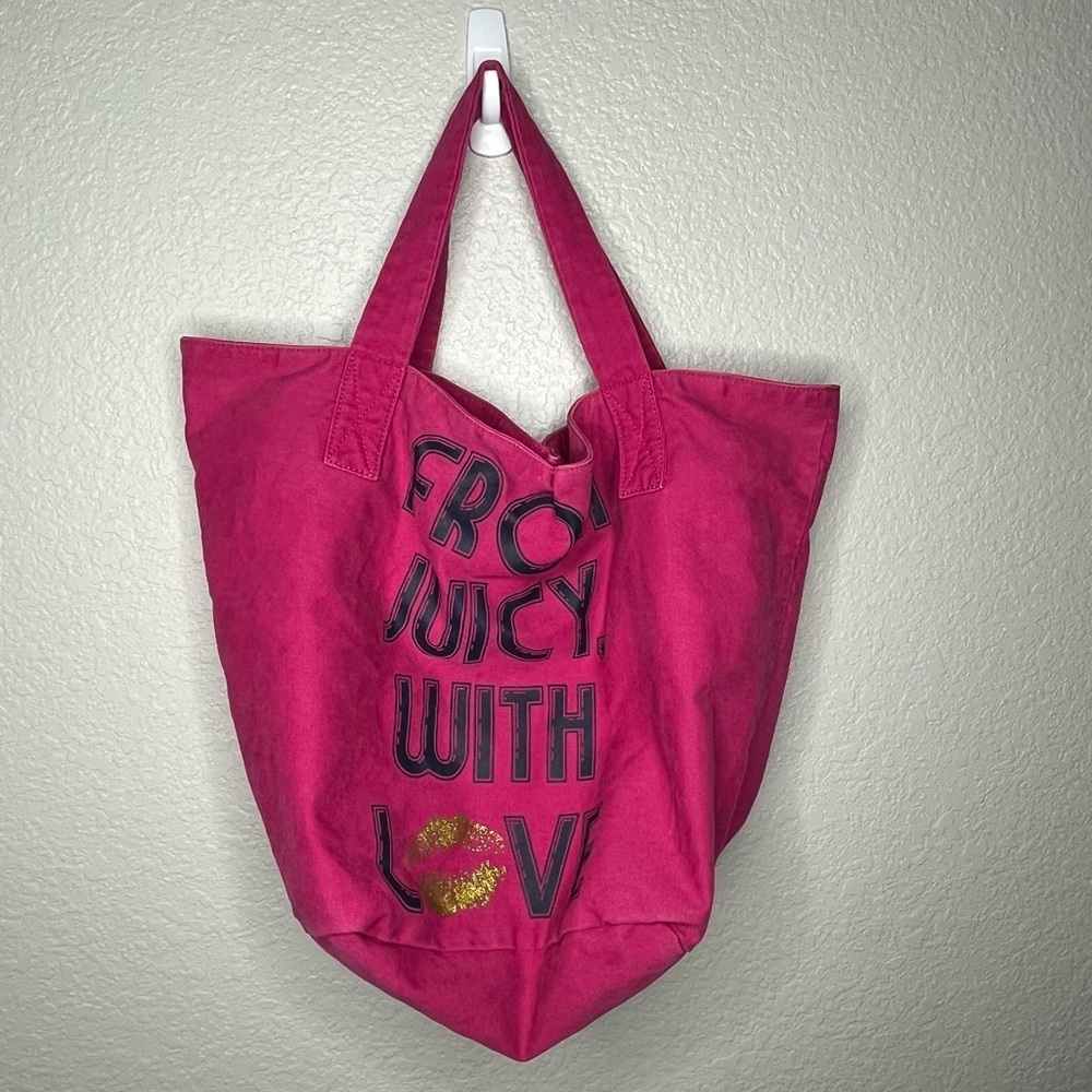 Juicy Couture Pink Tote Bag Y2K With Love‎ Canvas Shopper School Bag Vintage